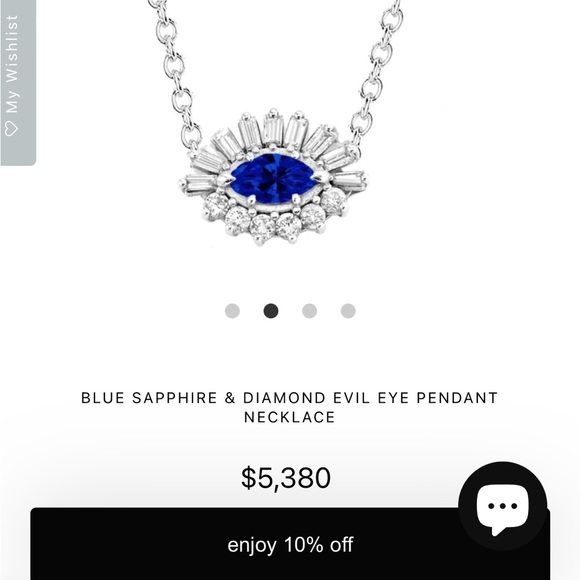 SHAY white gold and sapphire/diamond evil eye necklace. 6 months old - Picture 1 of 4